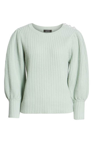 Cashmere Blend Blouson Slv Sweater_Green Frozen_$189